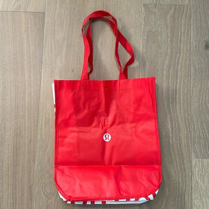 Large Lululemon Athletica Reusable Tote Bag Shopping Bag Grocery Bag Red White